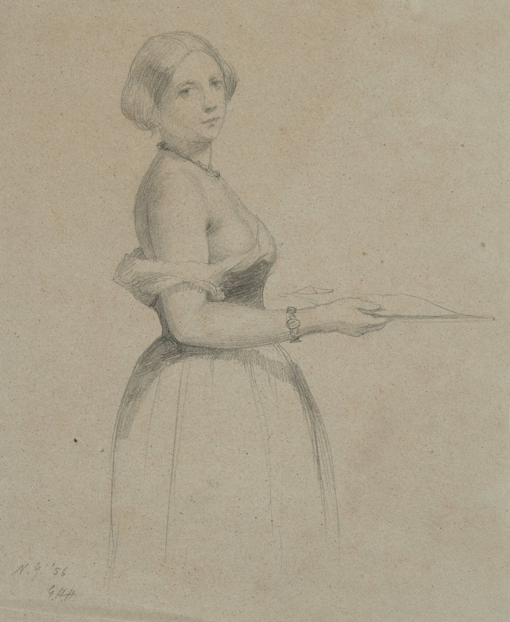 Retrato de uma jovem mulher, 1856 (grafite em papel tufado) de George Henry Hall