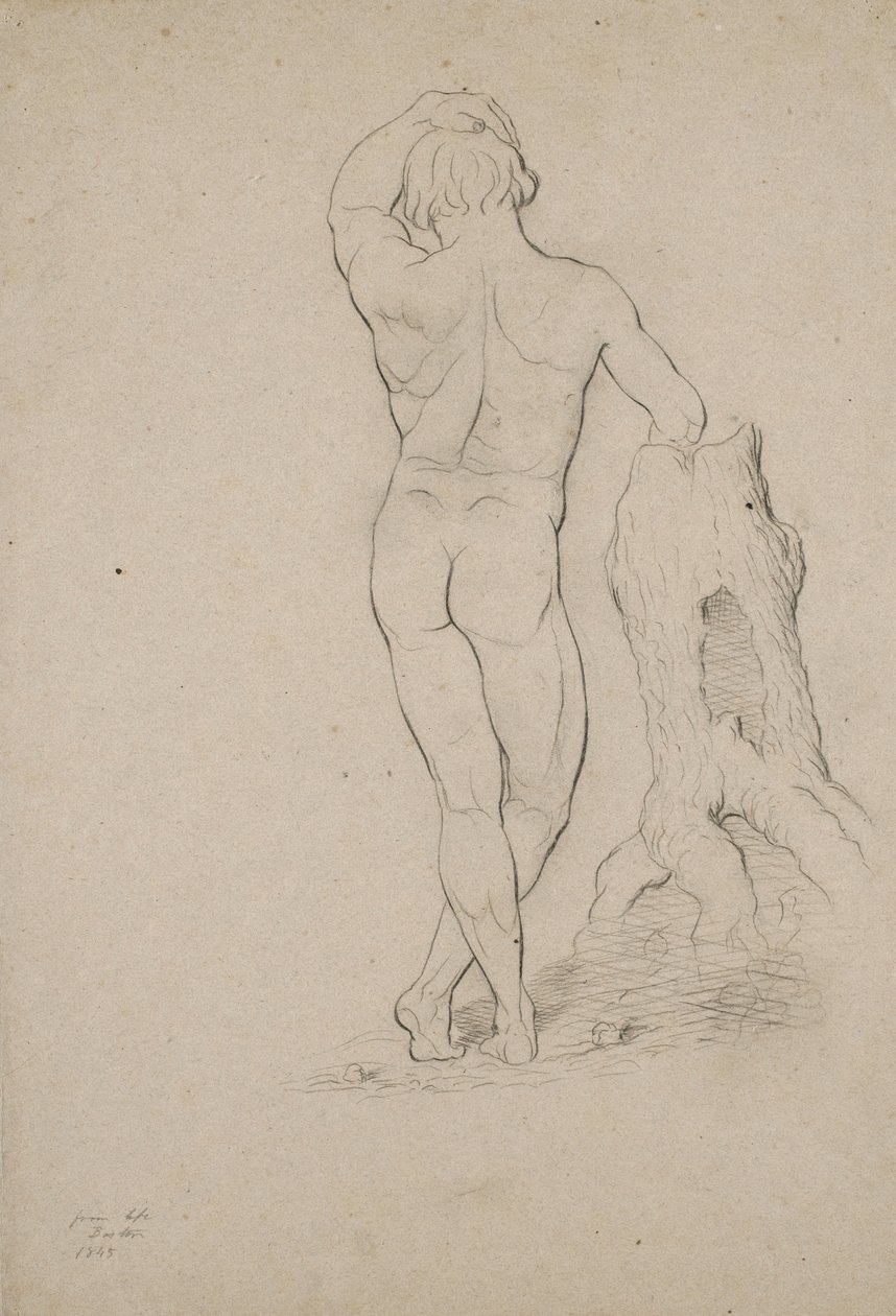 Untitled - Homem nu, vista posterior, 1846 (carvão sobre papel marrom) de George Henry Hall