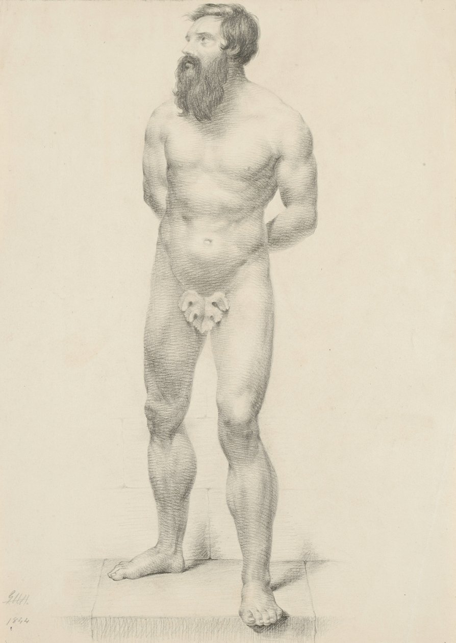 Untitled - Nu masculino de pé com folha de figo, 1844 (grafite em papel de capa de chuva) de George Henry Hall