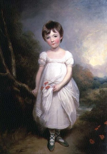 Retrato de uma jovem rapariga com um vestido branco de George Henry Harlow