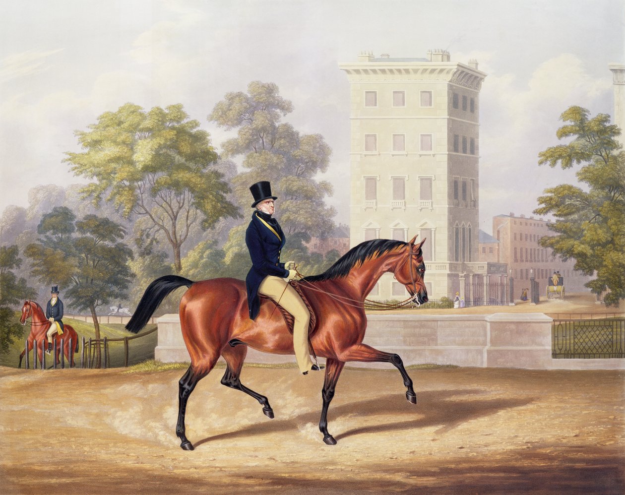 O Marquês de Anglesea a cavalo no Hyde Park, no seu 80º ano, gravado por J. Harris, 1847 (gravura a cores) de George Henry Laporte