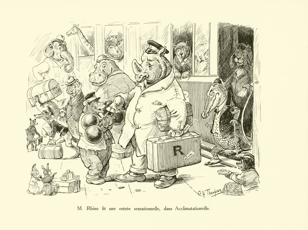 O Sr. Rhino fez uma entrada sensacional em Acclimatationville (litografia) de George Henry Thompson