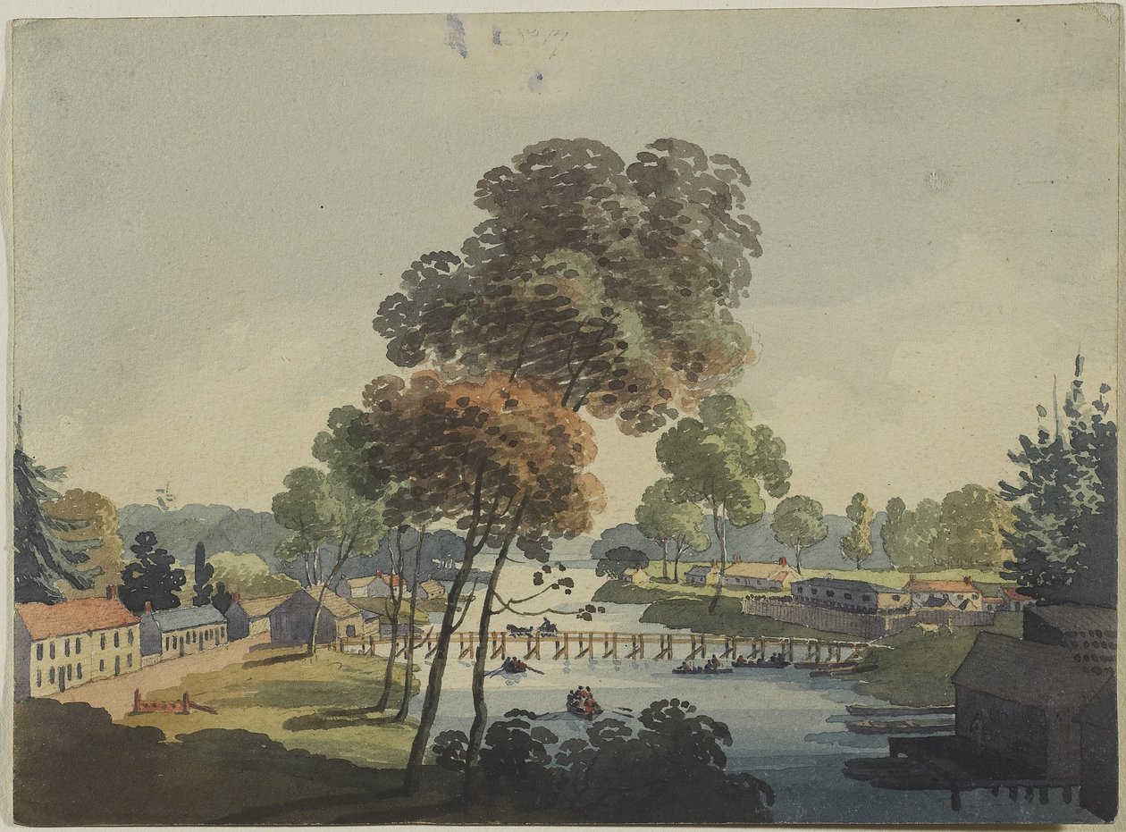 Aldeia de Chippawa perto das Cataratas do Niágara, c.1801 (wc em papel tufado) de George Heriot