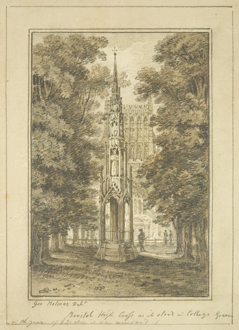 Bristol High Cross como estava no College Green em 1763 (lápis e aguarela sobre papel) de George Holmes