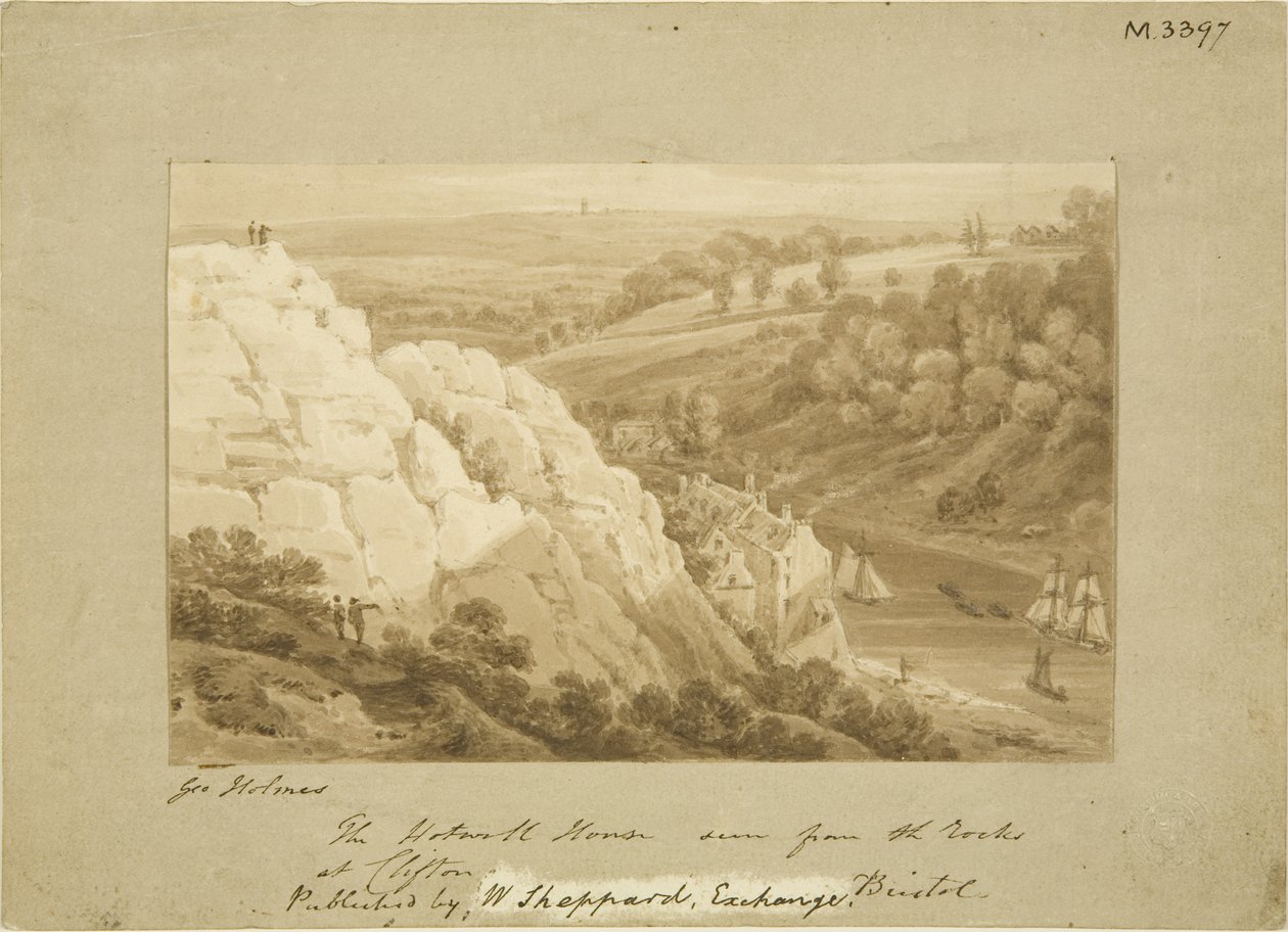 Hotwell House from Clifton Rocks, c.1815 (lápis e aquarela sobre papel) de George Holmes