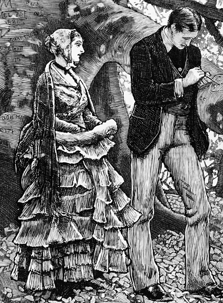 Ilustração retratando uma mulher recusando uma proposta de um homem de George Housman Thomas
