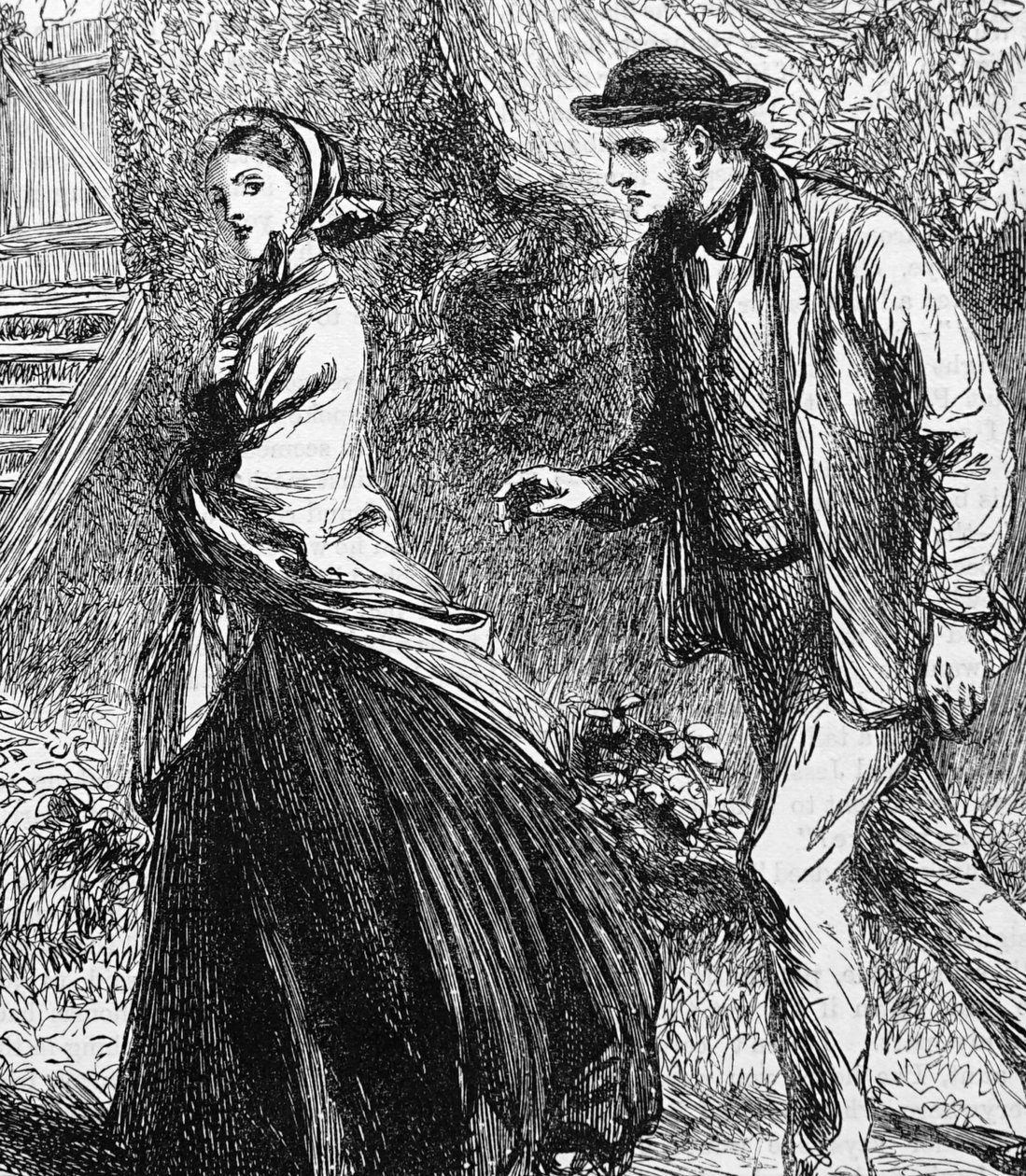 Ilustração retratando uma mulher recusando uma proposta de um homem de George Housman Thomas