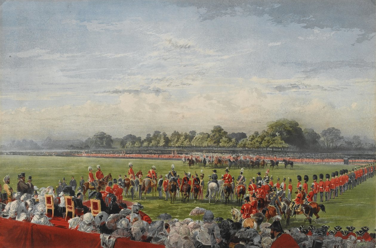 A primeira distribuição do VC pela Rainha Victoria, Hyde Park, em 26 de junho de 1857, publicada por Henry Graves and Co., 25 de junho de 1858 de George Housman Thomas