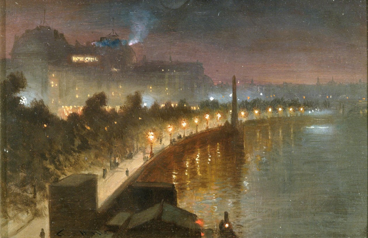 O Embankment e a Agulha de Cleópatra à Noite, Londres, c.1910 de George Hyde Pownall