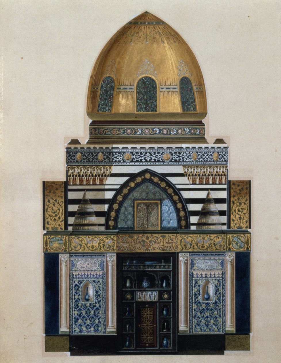 Projeto para o Salão Árabe em Leighton House, Londres, 1880 (wc, guache) de George II Aitchison