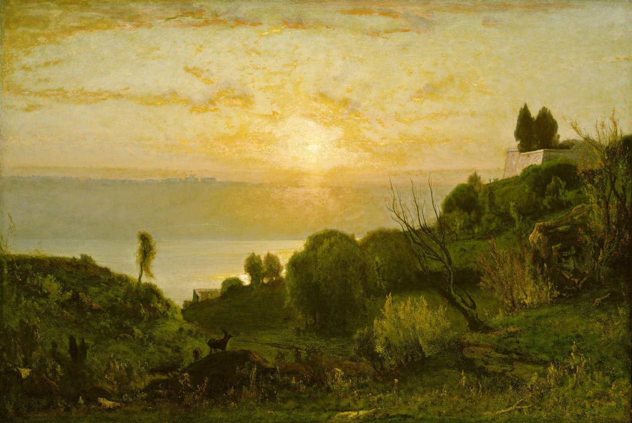 Lago Albano, pôr do sol, c. 1874. de George Inness