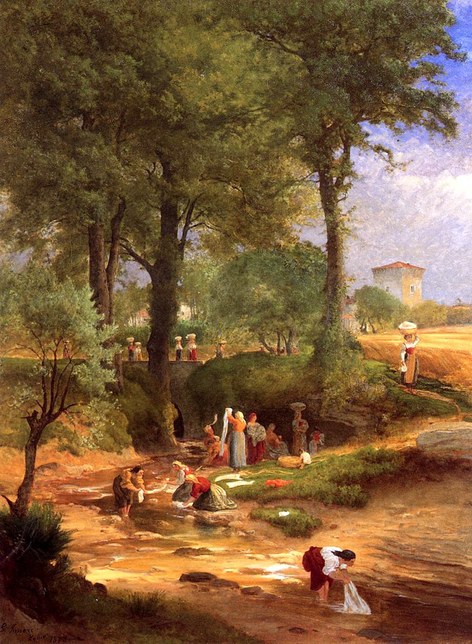 Dia de lavagem perto de Perugia, Itália, 1873 de George Inness