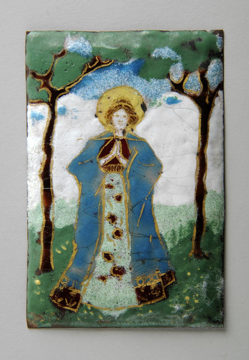 Placa de esmalte de senhora de pé orando (esmalte) de George James Frampton