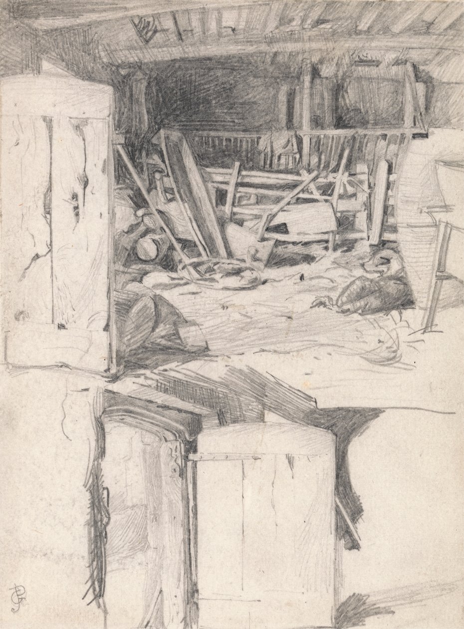 Estudo para "The Goose", 1867: Interior de um celeiro de George John Pinwell