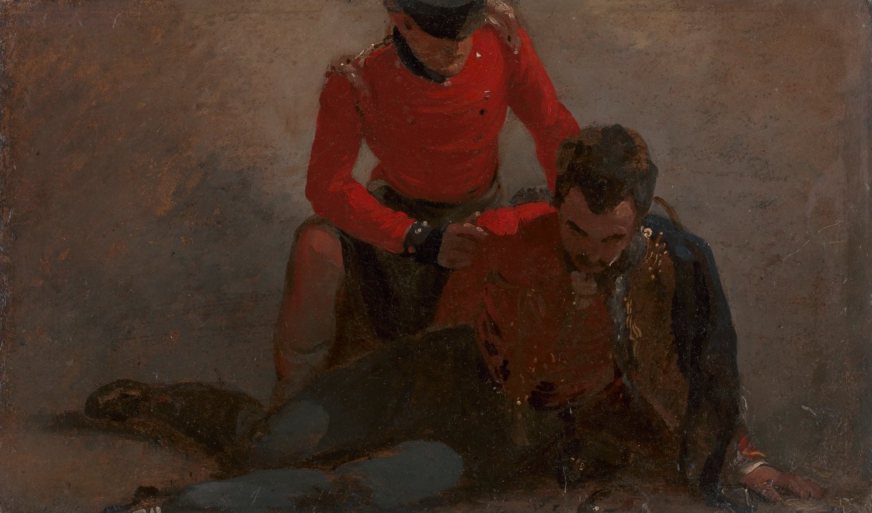 Um 42º Highlander a assistir a um General do 7º Hussardos, possivelmente Henry William Bayly, primeiro conde de Uxbridge, mais tarde primeiro Marquês de Anglesey: um estudo para 
