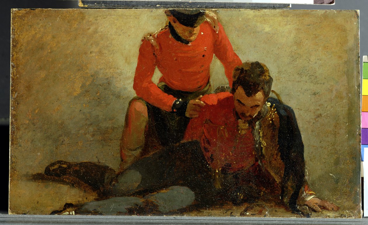 Um Highlander, Black Watch frequentando um general de Hussars, possivelmente Lord Uxbridge: um estudo para "A Batalha de Waterloo" de George Jones