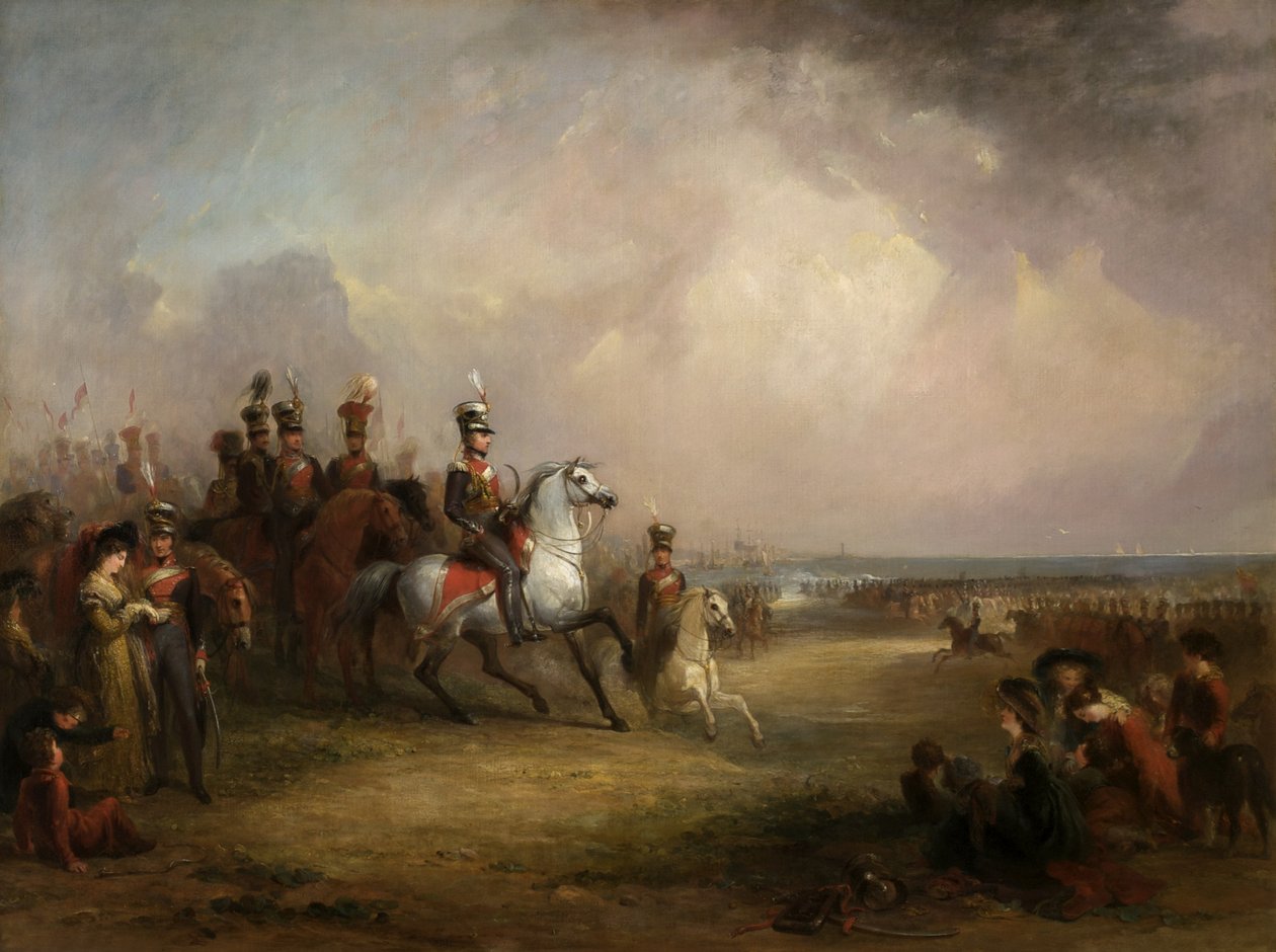 Coronel Sir John Leicester, Bt, e os Reis Cheshire Cavalaria Yeomanry Exercitando nas areias de Liverpool de George Jones