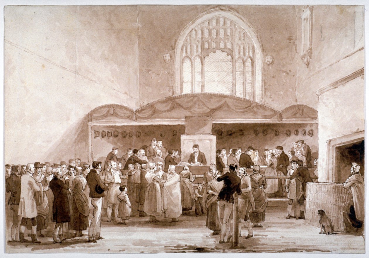 Vista interior da Capela Guildhall, Cidade de Londres, 1817 de George Jones