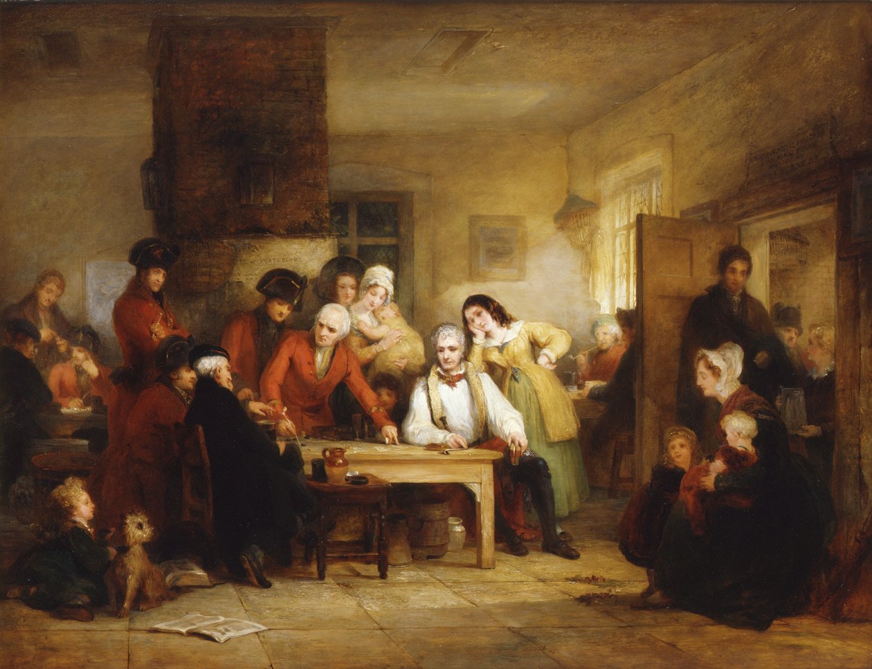 The Smoking House no Chelsea Hospital: Pensionistas descrevendo a batalha da Corunha, 1834 de George Jones