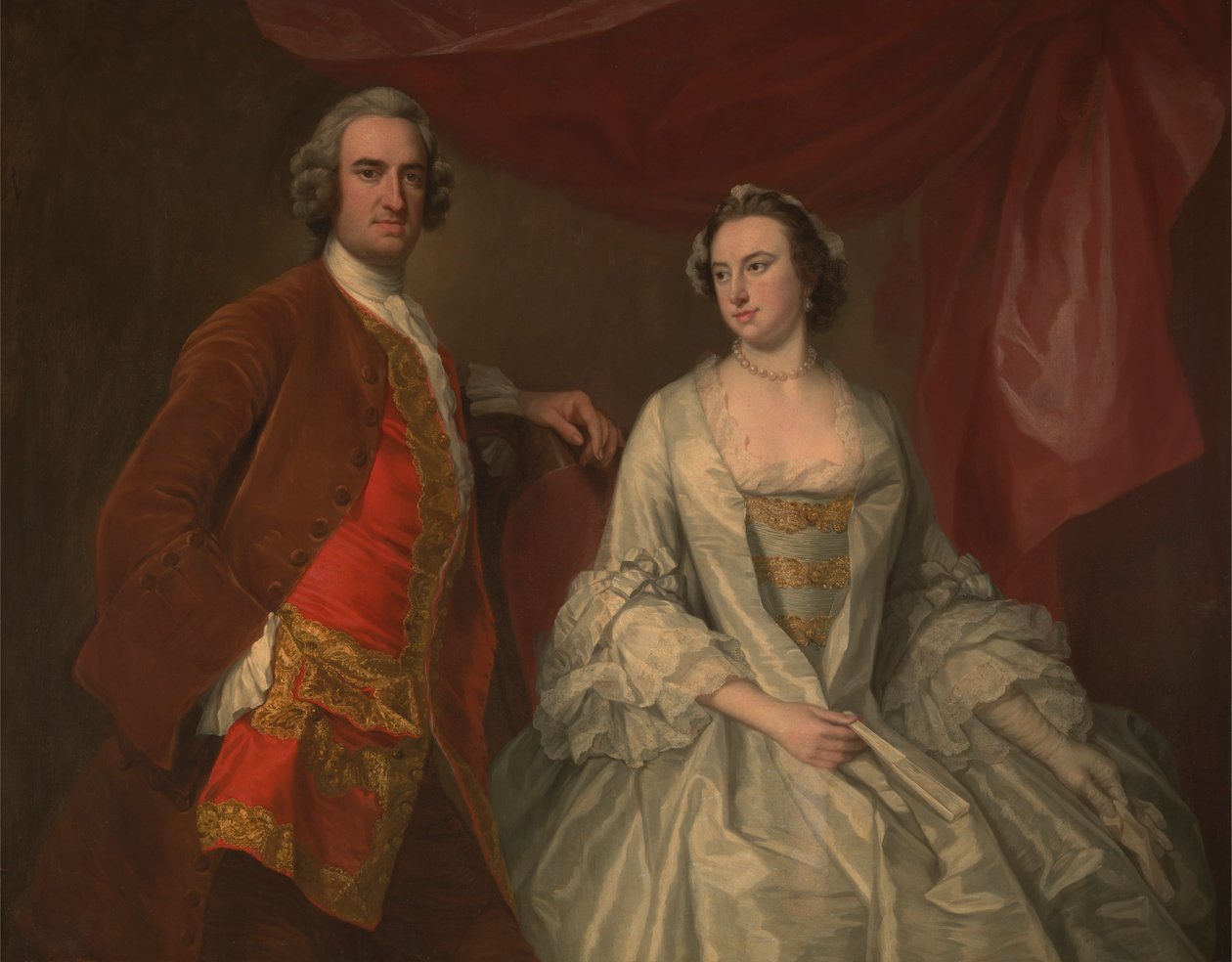 Um Homem e uma Mulher, Possivelmente da Família Desaparecida, de Little Park House, Wickham, Hampshire de George Knapton