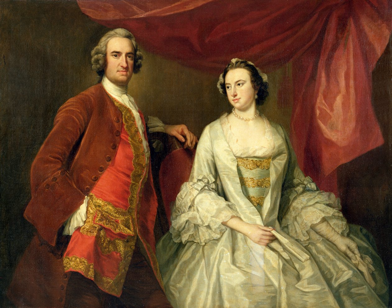 Um homem e uma mulher, possivelmente da família desaparecida, de Little Park House, Wickham, Hampshire, 1747 de George Knapton