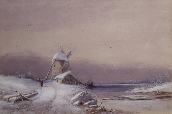 Winter Landscape (aguarela sobre papel) de George Knox