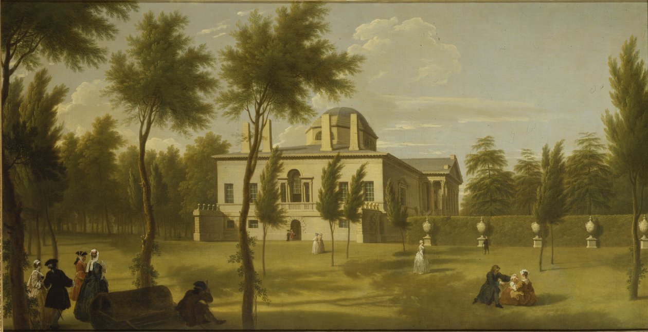 Vista da Villa Chiswick do relvado, c.1735 (óleo sobre tela) de George Lambert