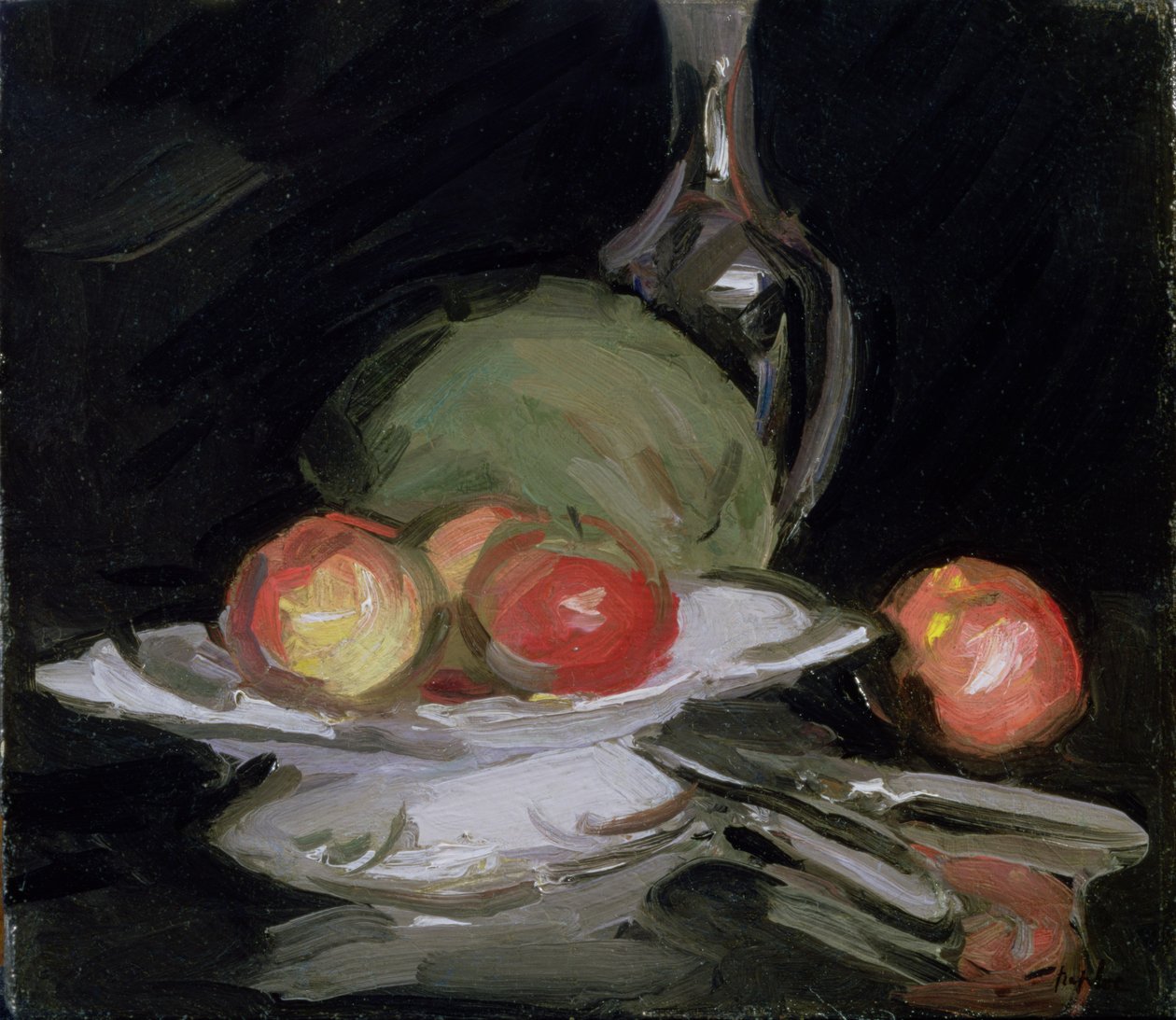 Ainda vida tigela de frutas, melão e jarra de George Leslie Hunter