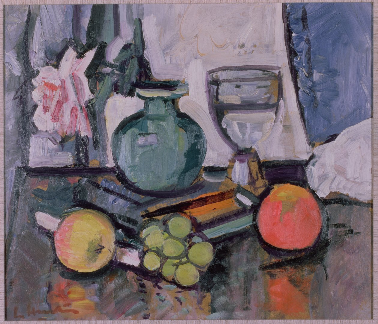 Ainda vida, rosa e frutas de George Leslie Hunter