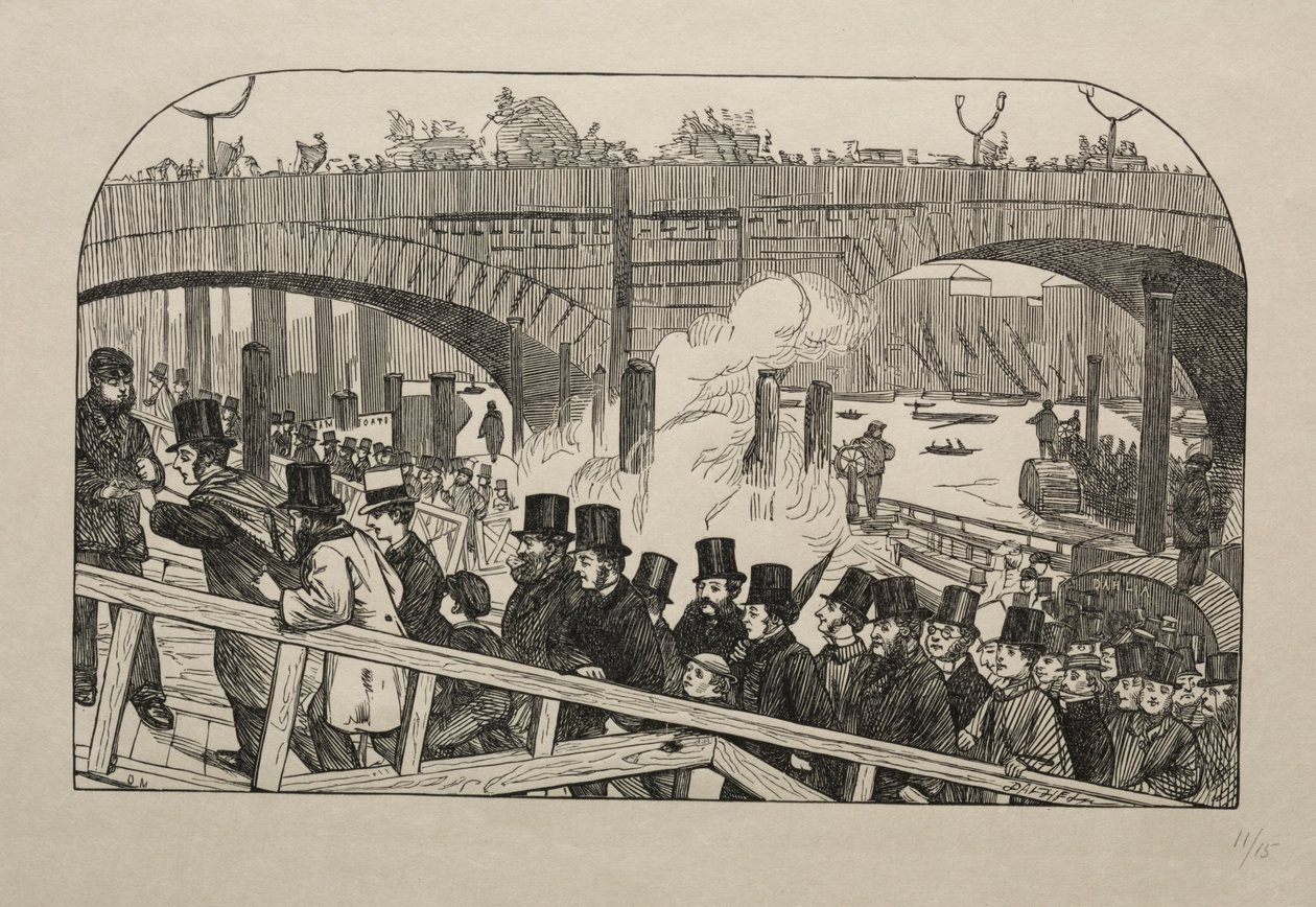 O córrego vivo na ponte de Londres - sob a ponte, 1863. de George Louis Palmella Busson Du Maurier