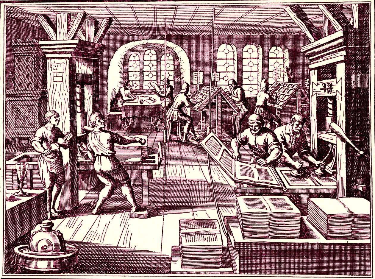 Dentro de uma gráfica, Alemanha 1619 (gravura) de Bartolome Esteban and studio Murillo