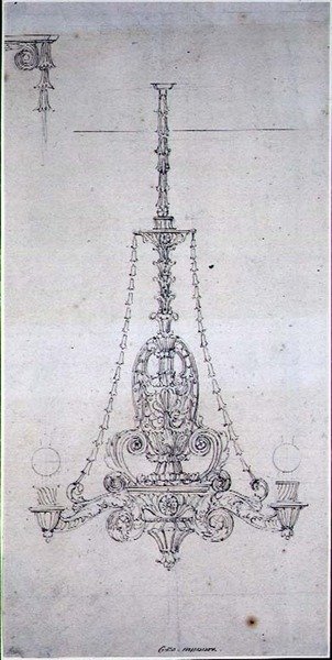 Design para um Candelabro (caneta e tinta sépia sobre papel) de George Maddox