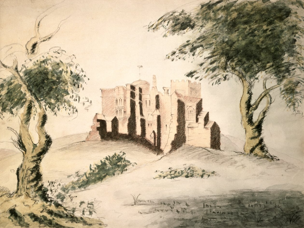 A antiga casa senhorial de Woodstock, século XVIII (wc e giz sobre papel) de George Marquis of Blandford