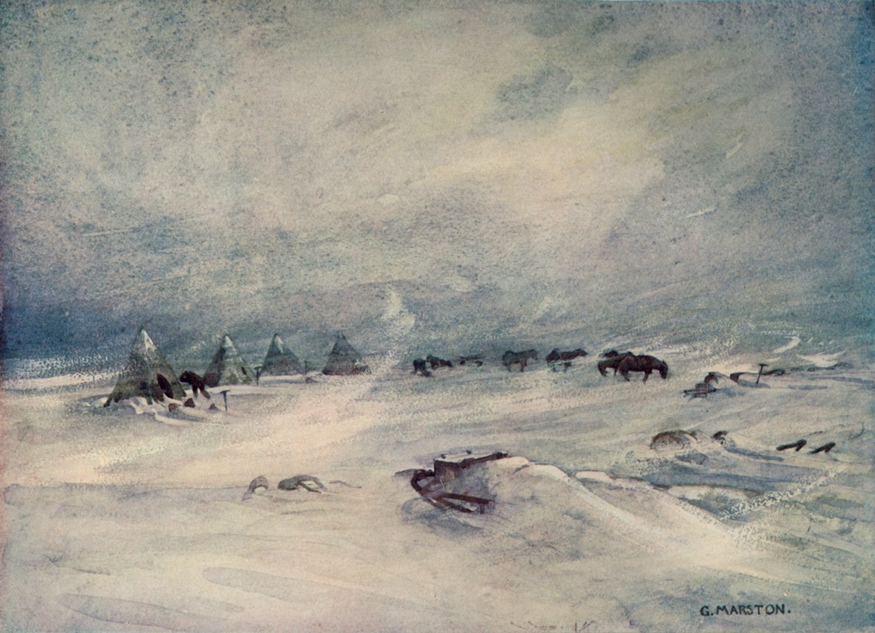 Uma nevasca na barreira, c1908, 1909. de George Marston