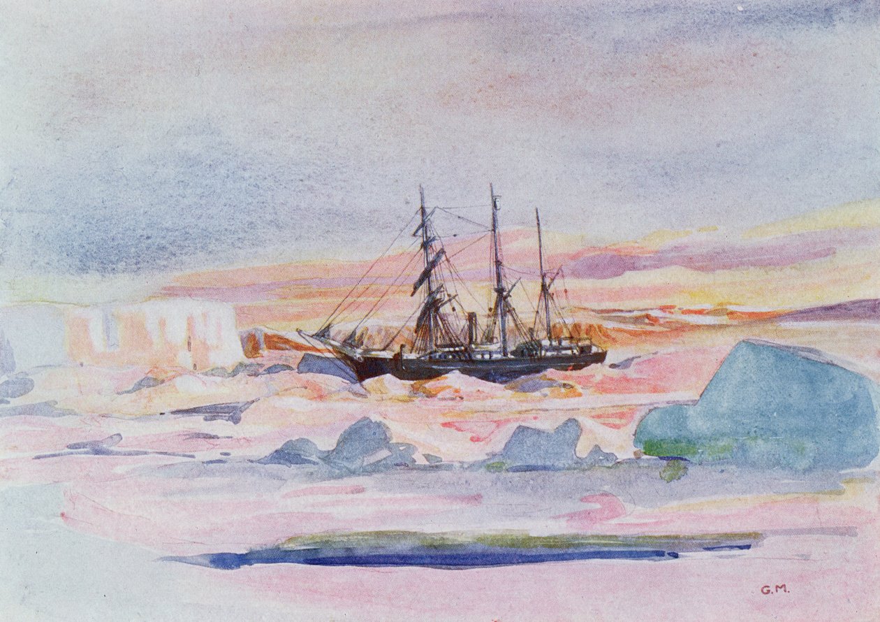 Aurora Australis, ilustração de &39;O Coração da Antártida: A Expedição Nimrod ao Pólo Sul&39; por Sir Ernest Shackleton (1874-1922) de George Marston
