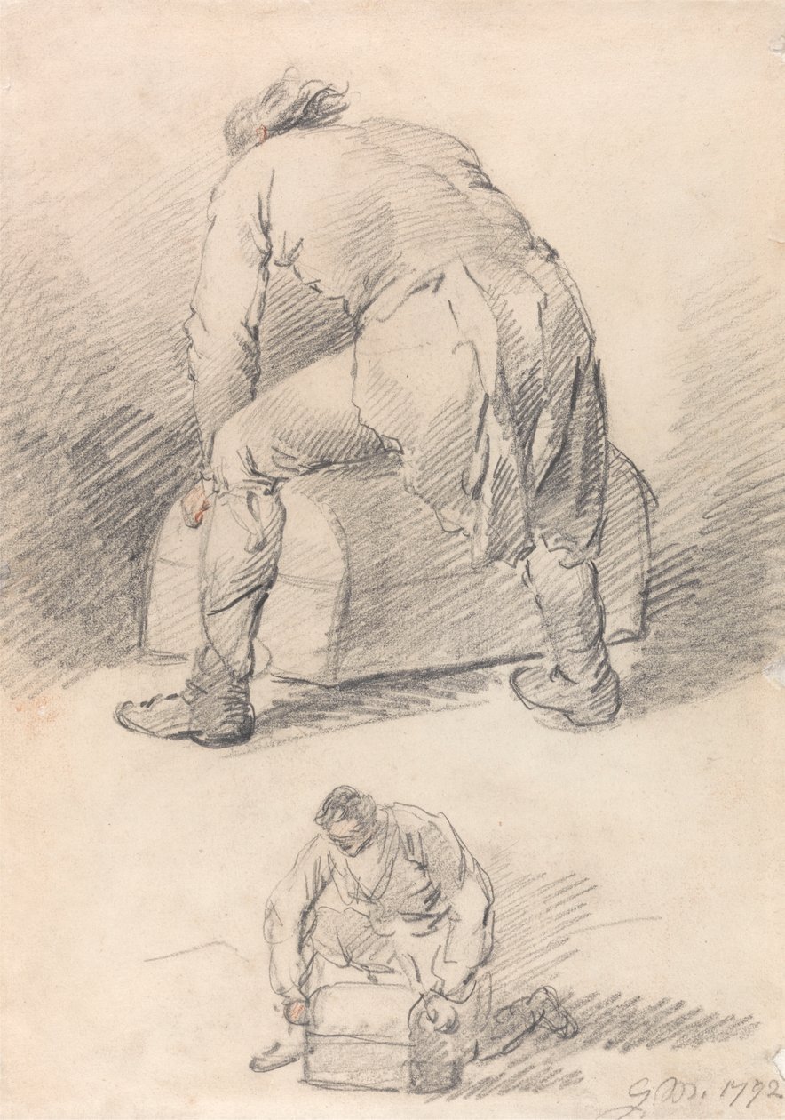 Um Homem a Levantar um Tronco, Dois estudos numa só folha de George Morland