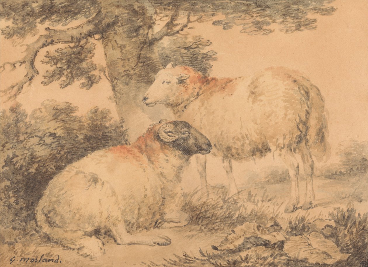 Um carneiro e uma ovelha numa paisagem de George Morland