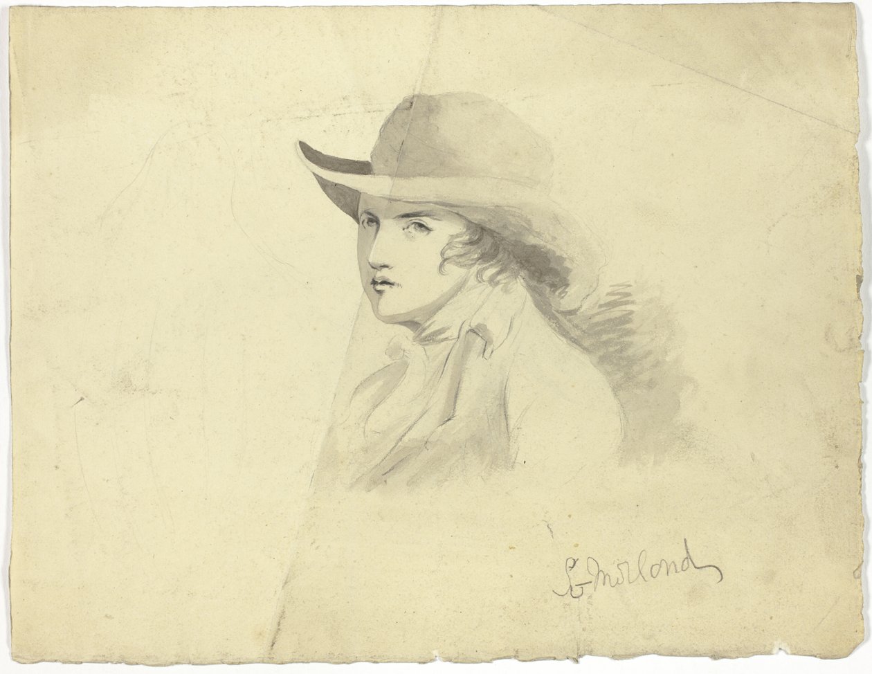 Busto de jovem com chapéu (anverso); cabeça de anjo (verso) de George Morland