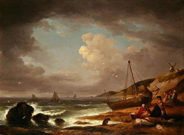 Cena Costeira com Homens Remendando um Barco (óleo sobre tela) de George Morland
