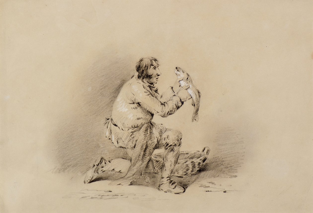 Pescador segurando um peixe de George Morland