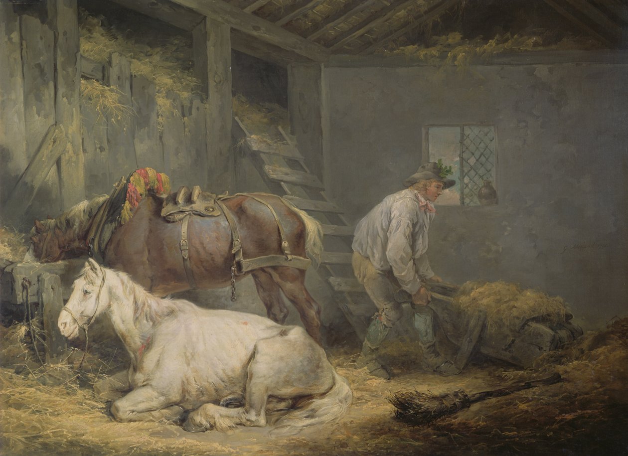Cavalos em um estábulo, 1791 de George Morland