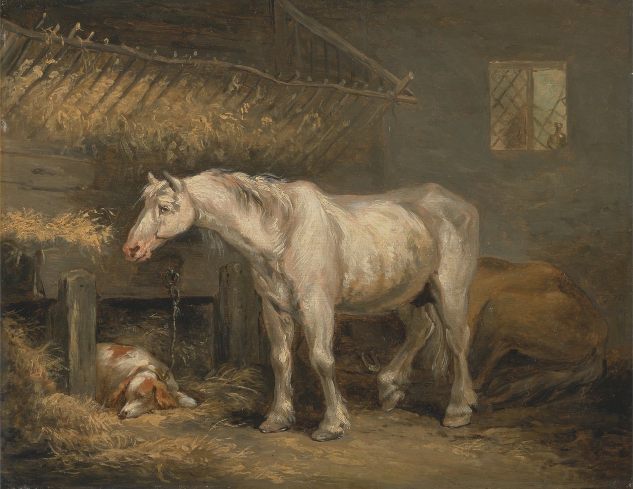 Cavalos velhos com um cão num estábulo de George Morland