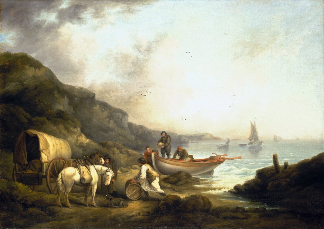 Tráfico de contrabandistas na costa. Óleo sobre tela, início do século XIX, de George Morland (1763-1804). de George Morland
