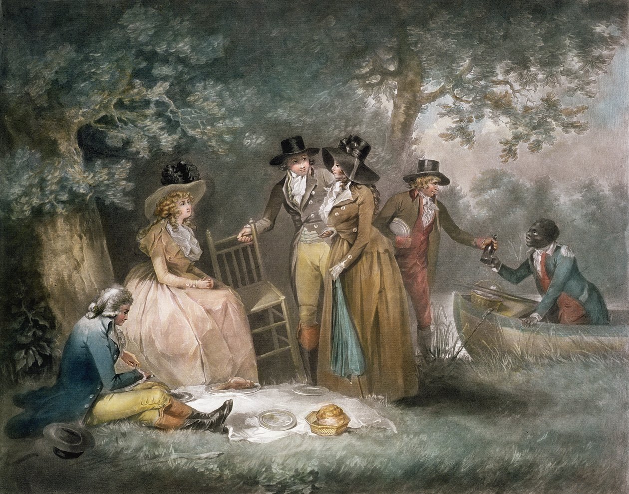 The Anglers &39;Repast, gravado por William Ward (1766-1826), pub. por JR Smith, 1789 (gravura em mezzotint) de George Morland