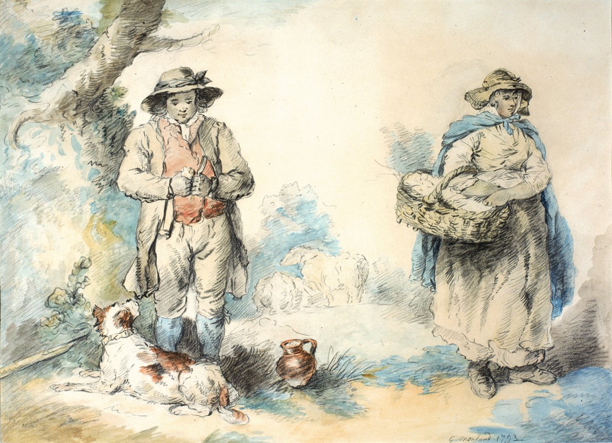 The Higglers (pastel (preto) e aquarela sobre papel (colado sobre papel)) de George Morland