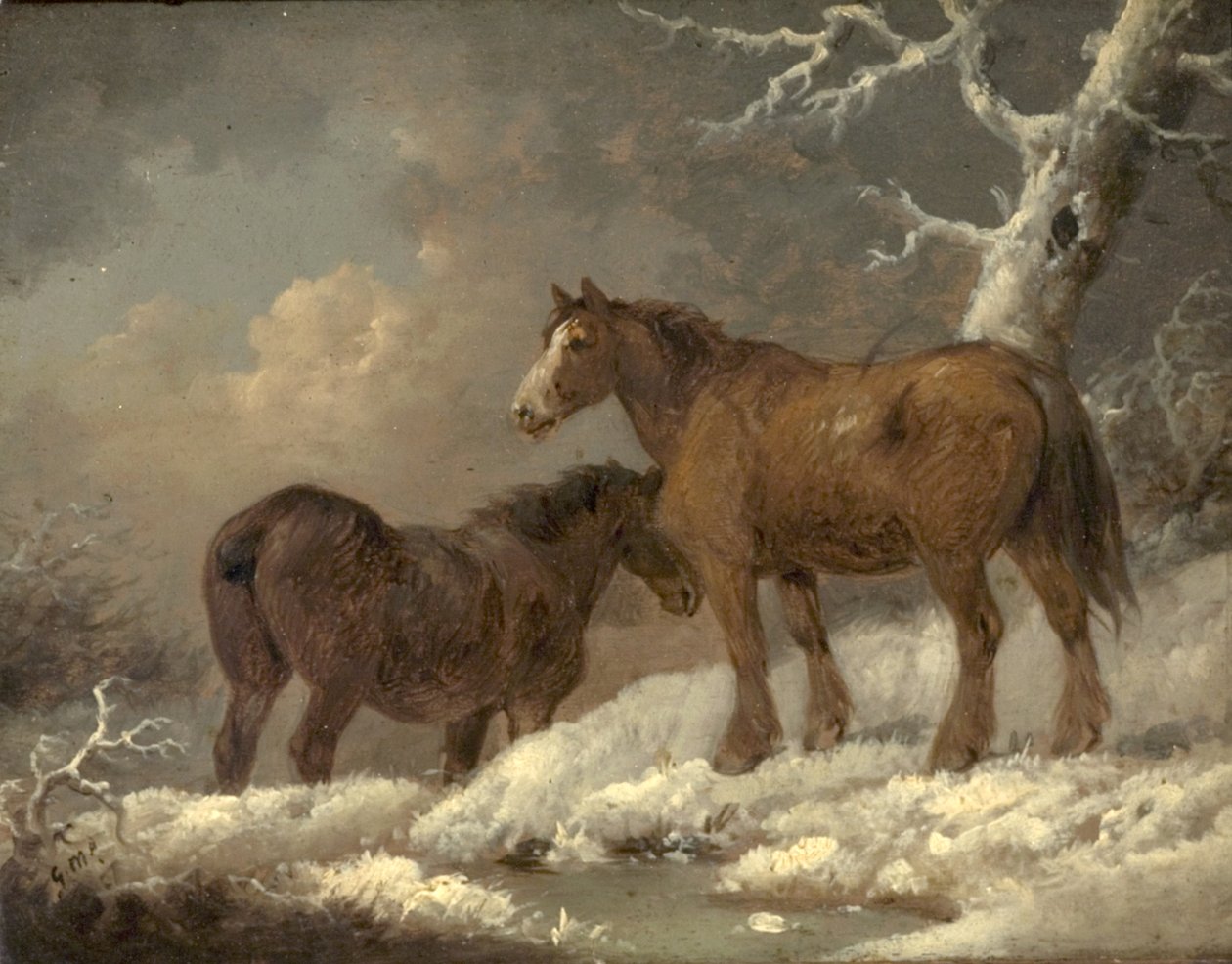 Dois cavalos na neve de George Morland