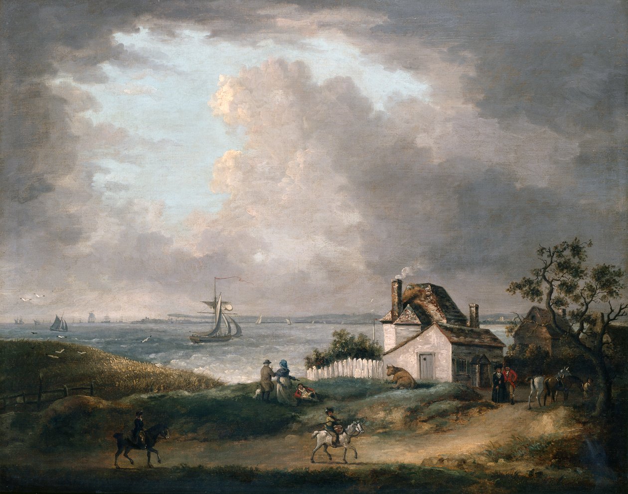 Weymouth Bay com vista distante do porto e Portland Bill de George Morland
