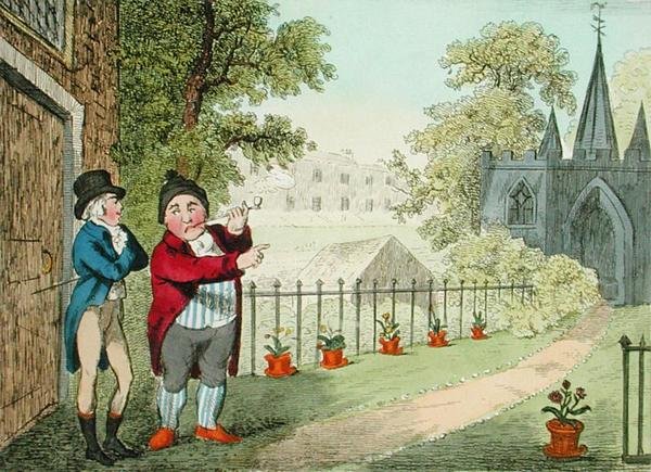 Shewing a Garden, gravado por Isaac Cruikshank (1756-c.1811), publicado em 1796 (aquatint) de George Moutard (after) Woodward