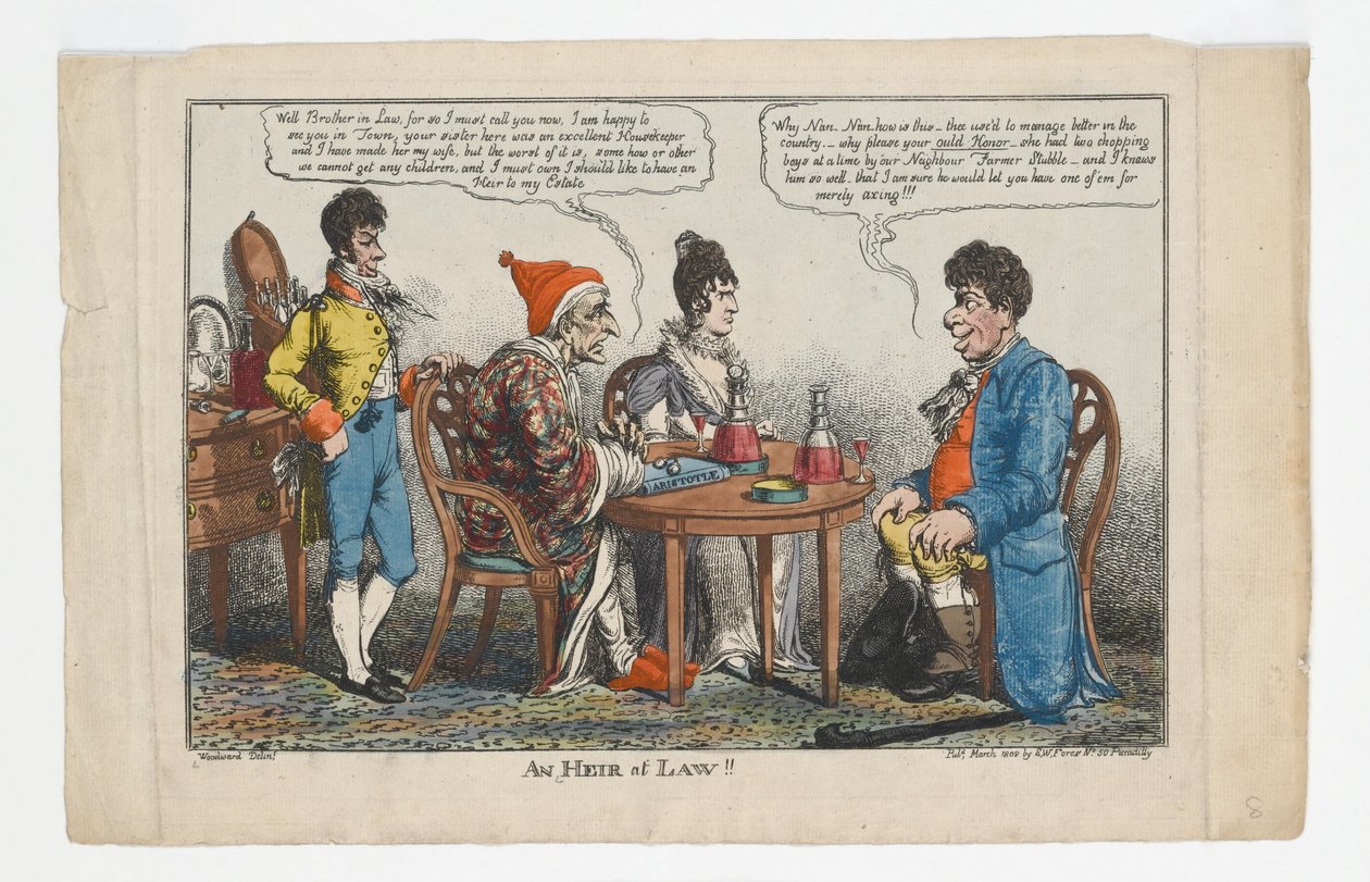 Um HEIR na LEI !!, impressão feita por Charles Williams, 1808 (gravura colorida à mão) de George Moutard Woodward
