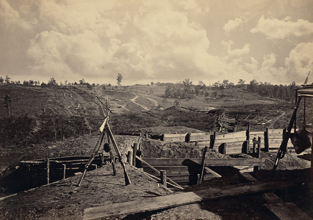 Trabalhos dos rebeldes em frente de Atlanta, Geórgia. No. 5 de George N. Barnard